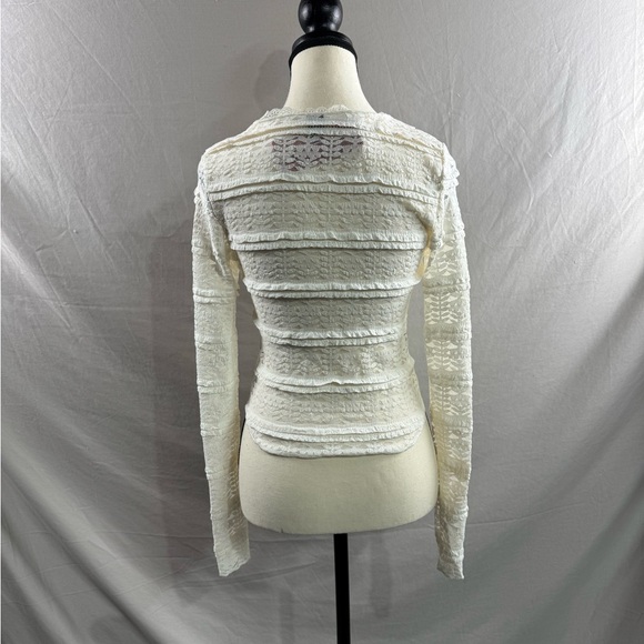 Boho Ruched Lace Asymmetrical Hem Blouse Beige - Picture 9 of 12